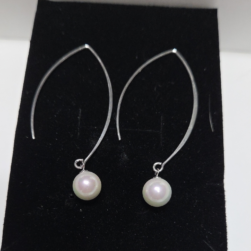 Ross-Simons Silver and White Pearl Earrings